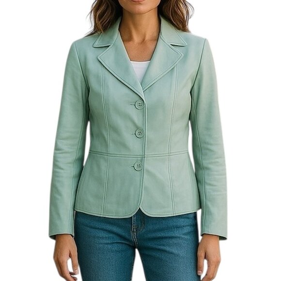 Caslon Women's Genuine Leather Jacket Button Blue Size Small - Picture 1 of 14